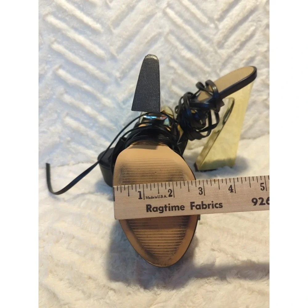 Lemonade Retro Gold Strappy Leg Platform Heel Disco Party Holiday Women's Sz 7.5